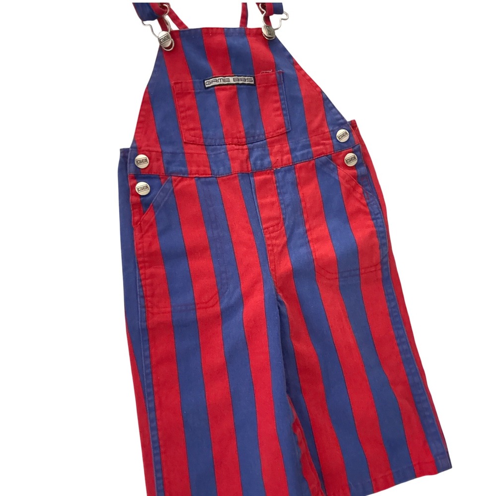 Game Bibs Kids 12M Red Blue Striped Cotton Overalls Game Day Spirit Wear